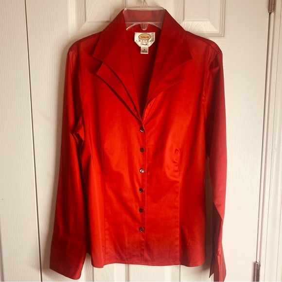 Talbots Collared Blouse Long Sleeves Red Button Down Size 8 - Picture 2 of 4